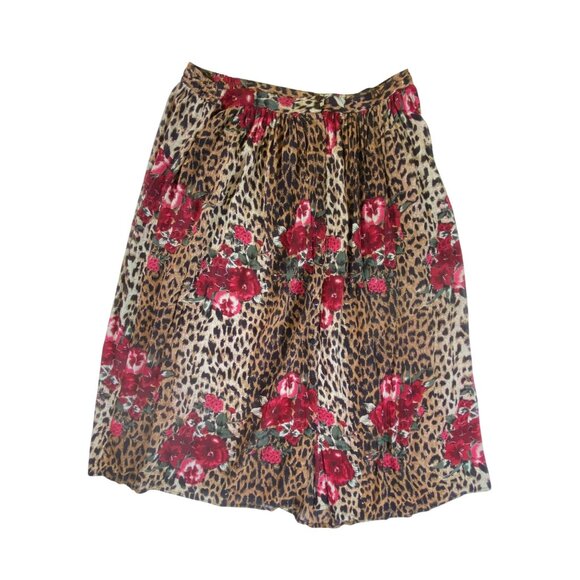 Leopard Print Red Rose Floral Skirt‎ Large Boho Retro Punk Rock Western Goth Y2k - Picture 2 of 4
